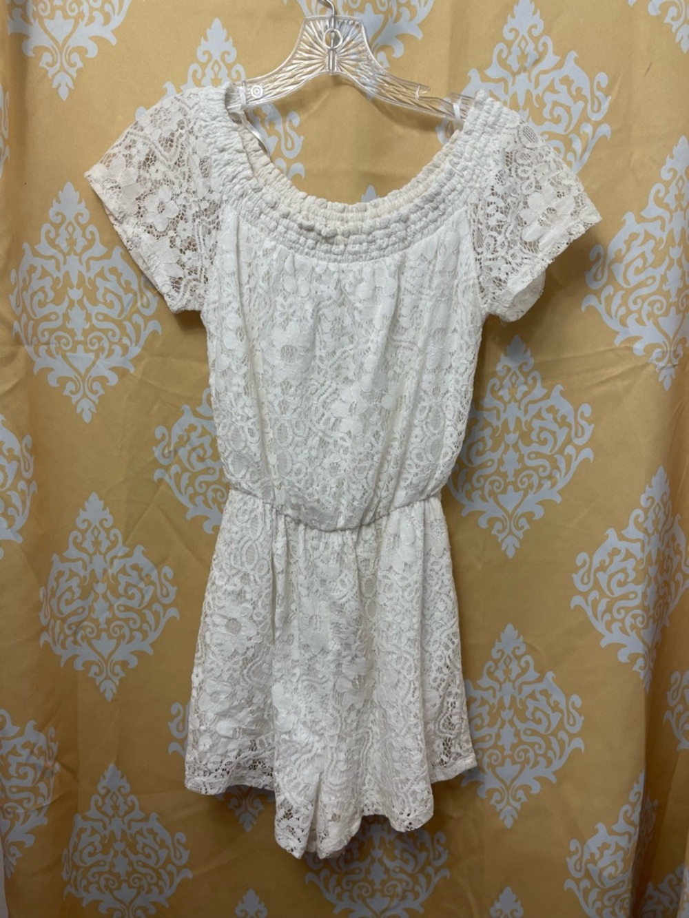 Hollister White Lace Smocked One Piece Shorts Romper
